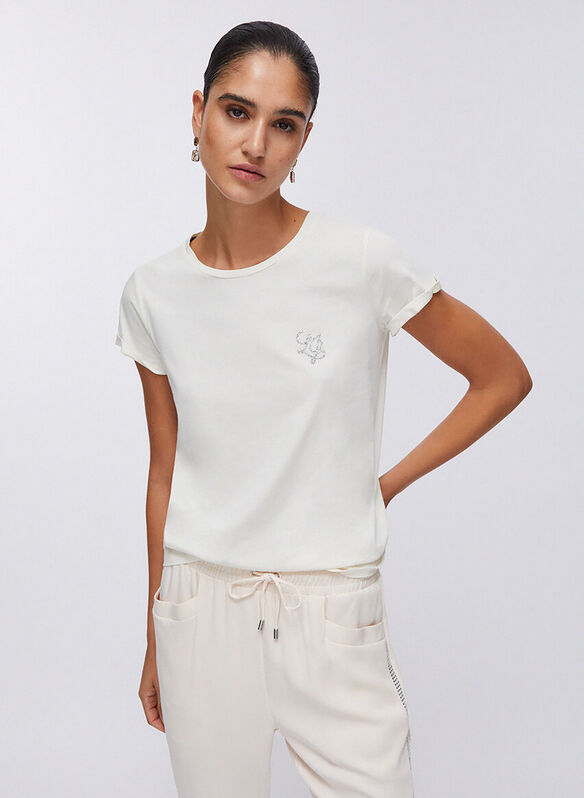 T-SHIRT CON STRASS, P9192 PANNA, medium