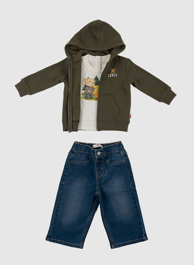 COMPLETINO TRIS FELPA+JEANS+T-SHIRT, E3V OLIVE, large