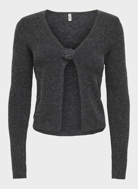 MAGLIONE CARDIGAN RICA, DARK GREY MELANGE, medium