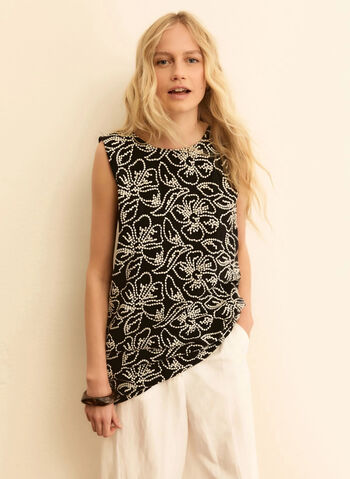 ABITO SMANICATO IN COTONE E LINO RICAMATI, 005 BLK, small