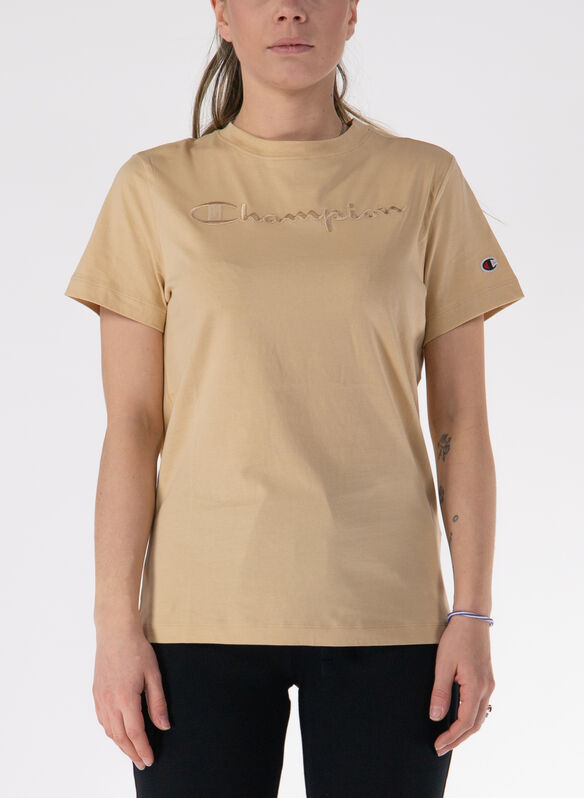T-SHIRT IN JERSEY CON LOGO TONO SU TONO, MS091 CAMMELLO, medium