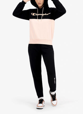 FELPA CON CAPPUCCIO E LOGO DOPPIO, KK001BLKPINK, small