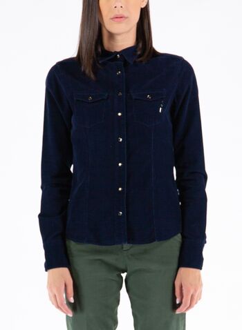 CAMICIA REGULAR IN VELLUTO MILLE RIGHE, 117DARK BLUE, small