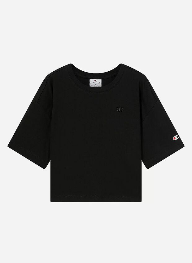 T-SHIRT CROP LOGO ICONS TONAL RAGAZZA, KK001 BLK, large