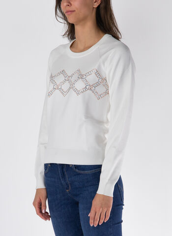 MAGLIONE GIROCOLLO CON LOGO STRASS, 10607 WHT, small