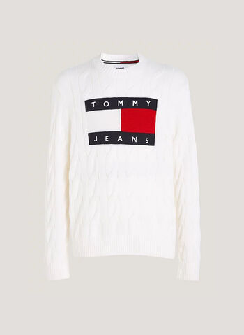 MAGLIONE GIRO TRECCIA FLAG, YBH WHT, small