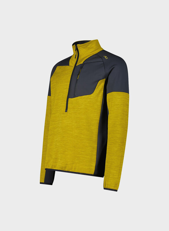 FELPA GRID TECH MEZZA ZIP MELANGE, R638 SENAPEBLK, medium