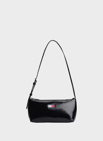 BORSA A SPALLA ESSENTIAL LUCIDA CON LOGO, BDS BLK, small