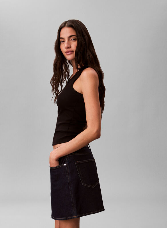 CANOTTA IN COTONE A COSTINE, UB1 BLK, medium