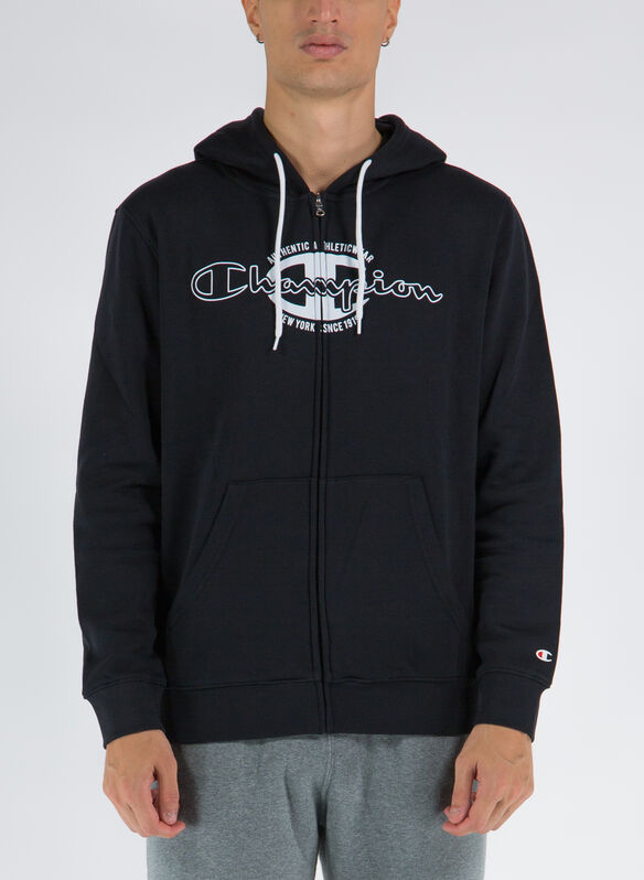 FELPA FULL ZIP CON CAPPUCCIO GRAPHIC LOGO, KK001 BLK, medium