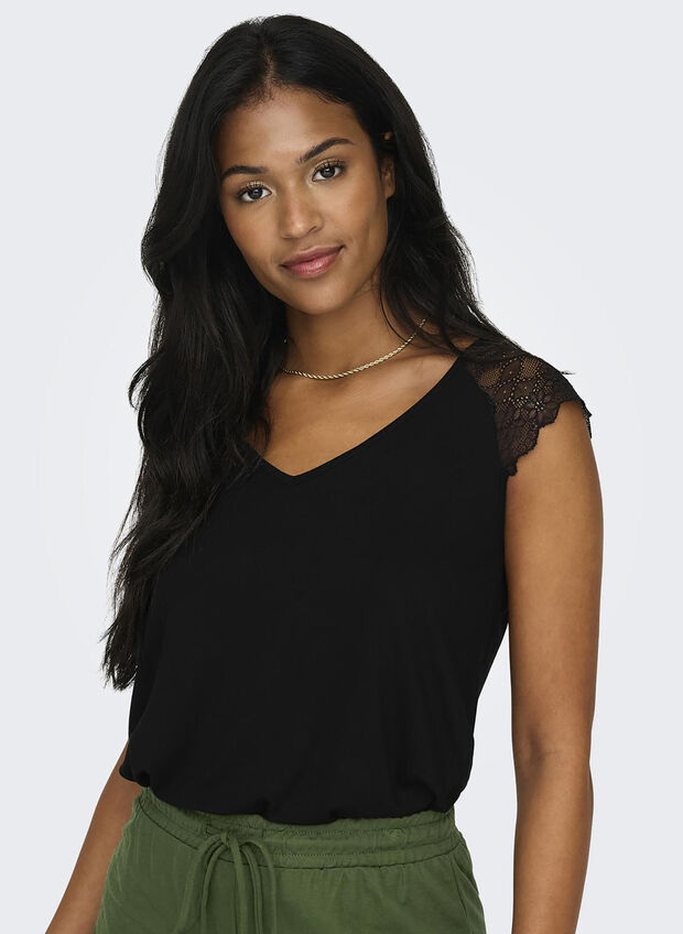 T-SHIRT PETRA INSERTO PIZZO, BLACK, large