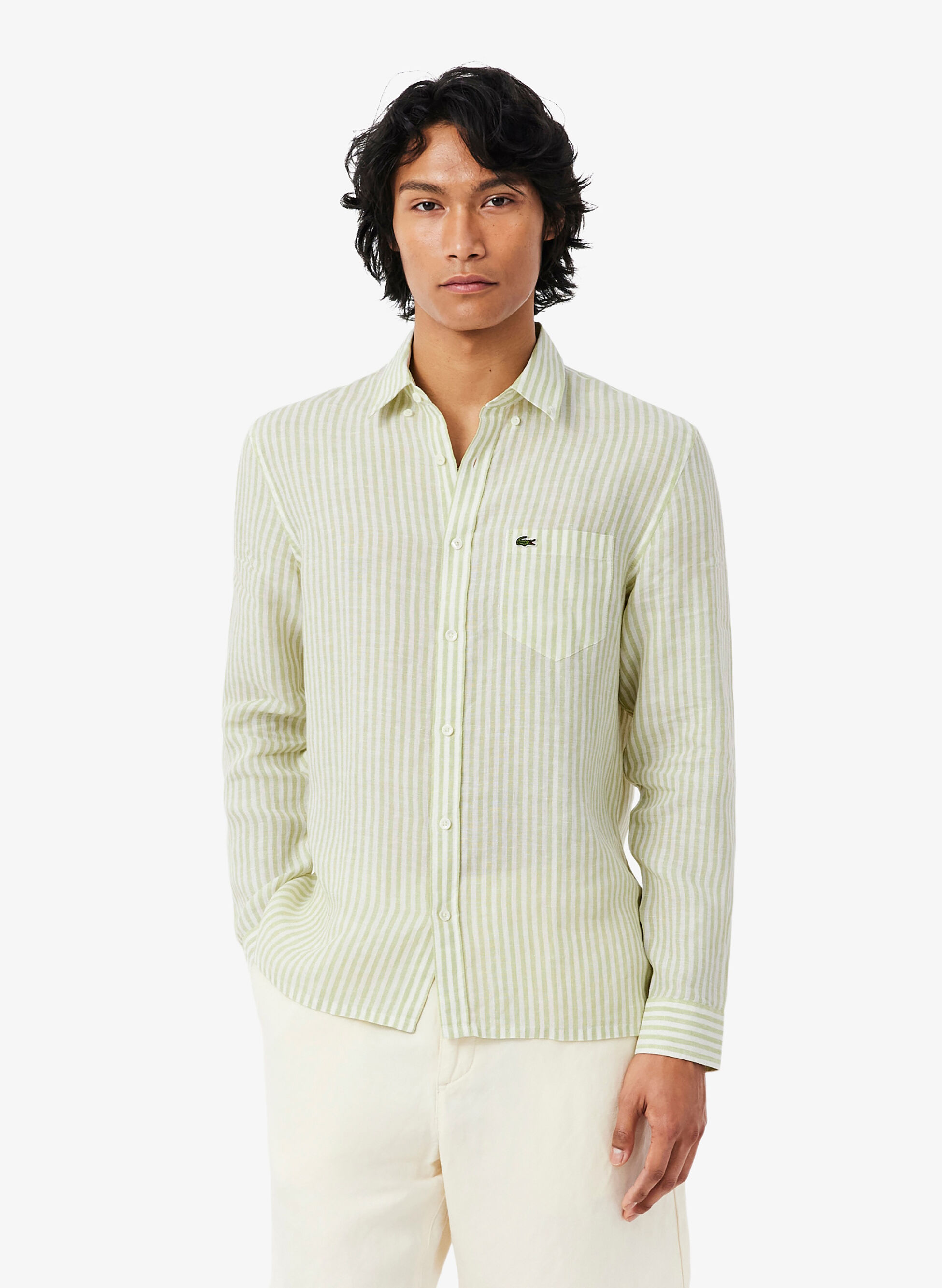 LACOSTE CAMICIA DI LINO A RIGHE 44
