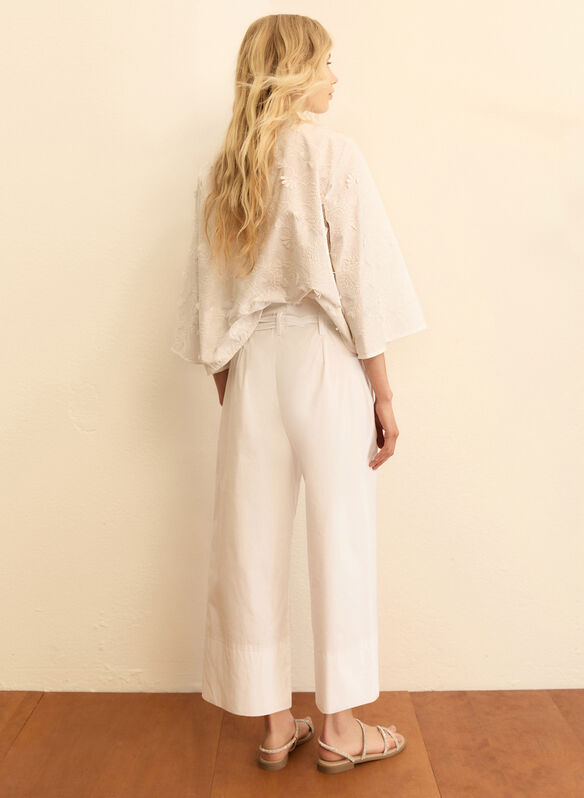 PANTALONE IN POPELINE CON CINTURA, 002 WHT, medium
