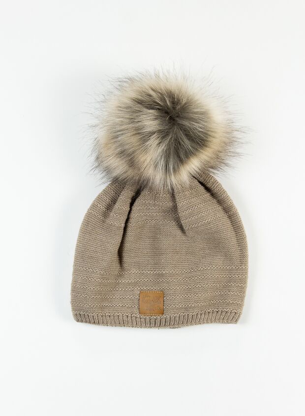 CAPPELLO RASATO PON PON MAGLIA, CAPPUCCINO, large