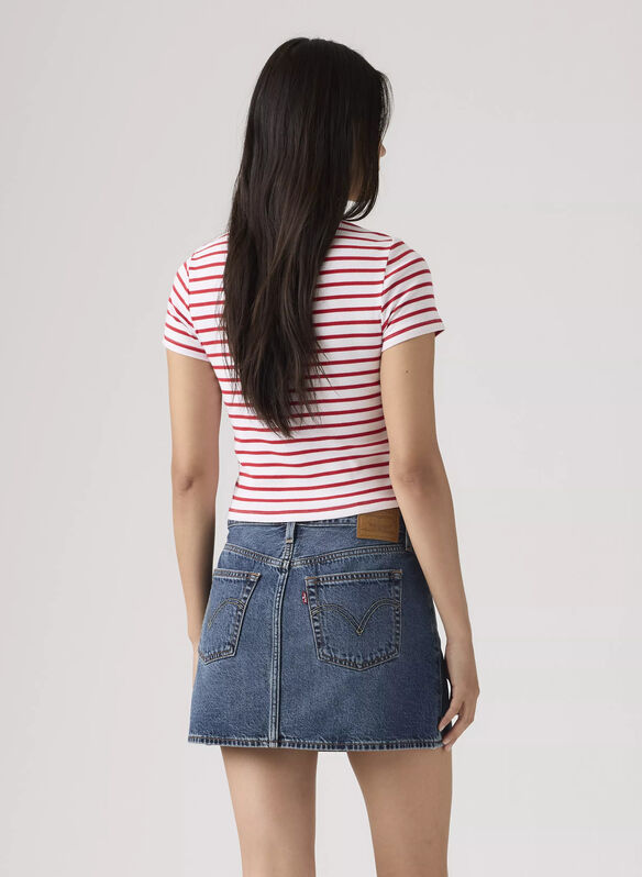 T-SHIRT CROP RIGATA, 0045 WHTRED, medium