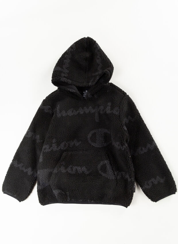 PILE TEDDY CON CAPPUCCIO CHIUSO ALLOVER RAGAZZA, KL001 BLK, large