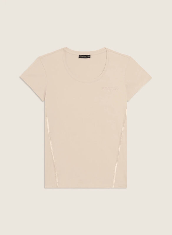 T-SHIRT MANICA CORTA CON LOGO, W33 PANNA, medium