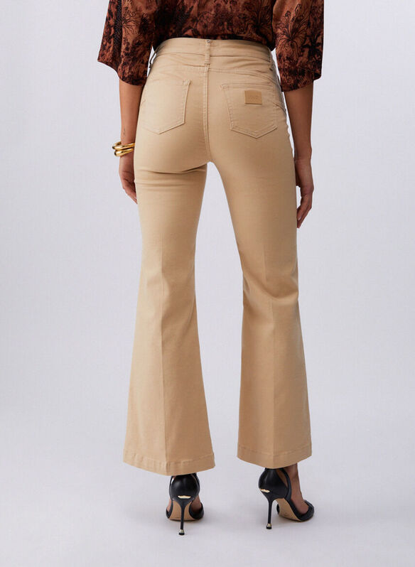 PANTALONE FLARE CON BOTTONI LOGATI, 41208 BEIGE, medium