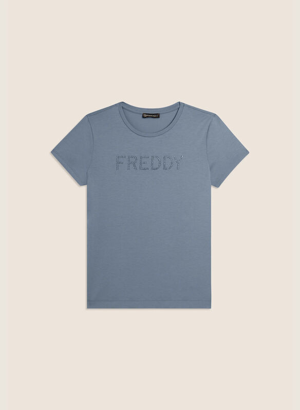 T-SHIRT LOGO IN STRASS, C57 CELESTE, medium