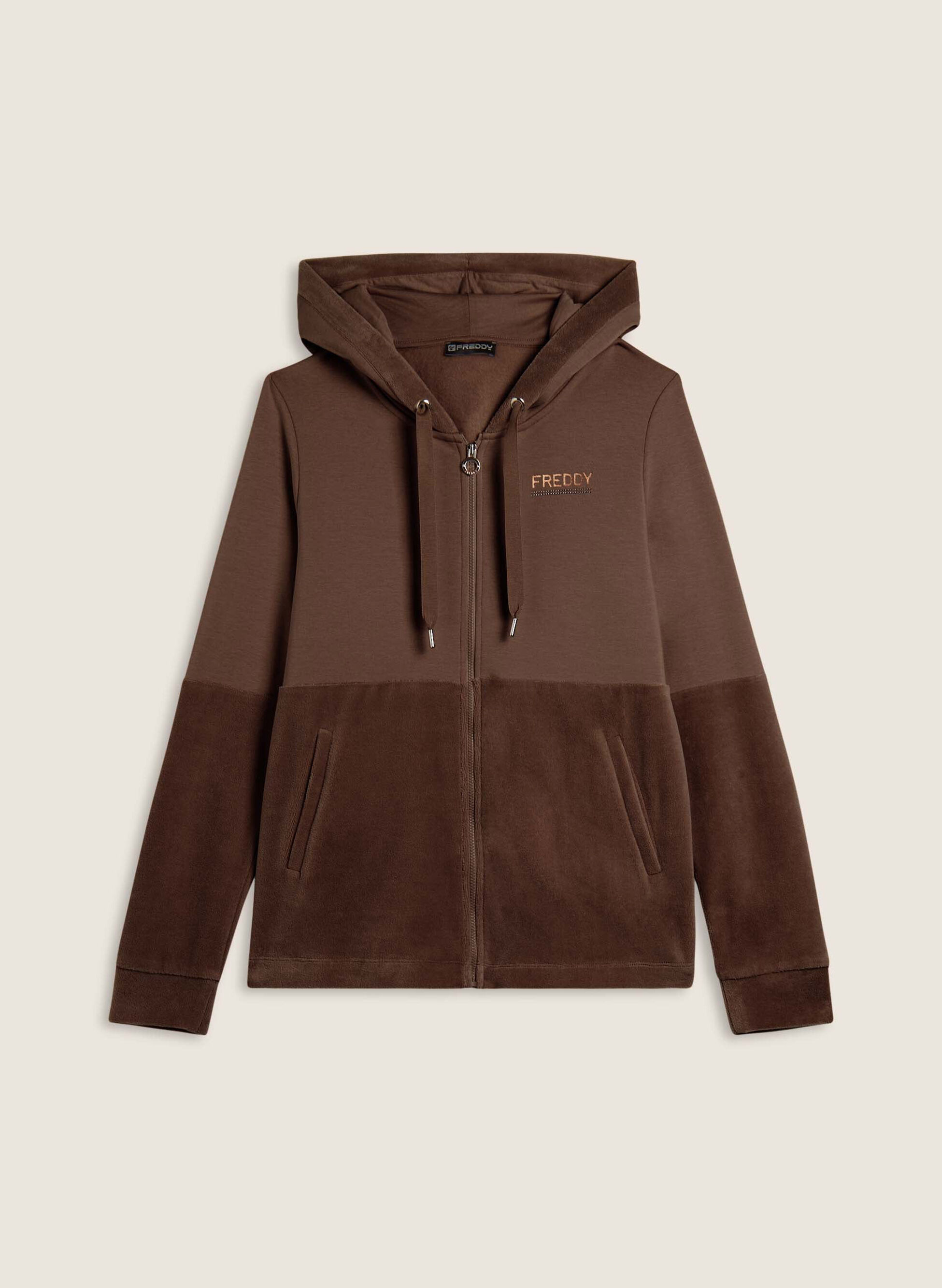 FELPA FULL ZIP CON INSERTO IN VELLUTO L