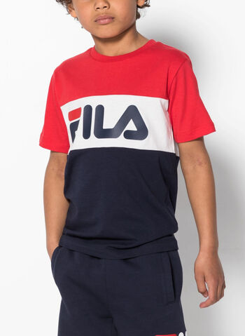 T-SHIRT TRICOLORE LOGO RAGAZZO, G06REDWHTNVY, small