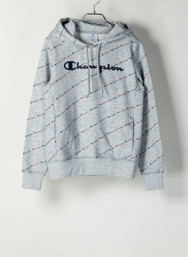 FELPA CON CAPPUCCIO STAMPA ALL OVER, EL016GREY, large