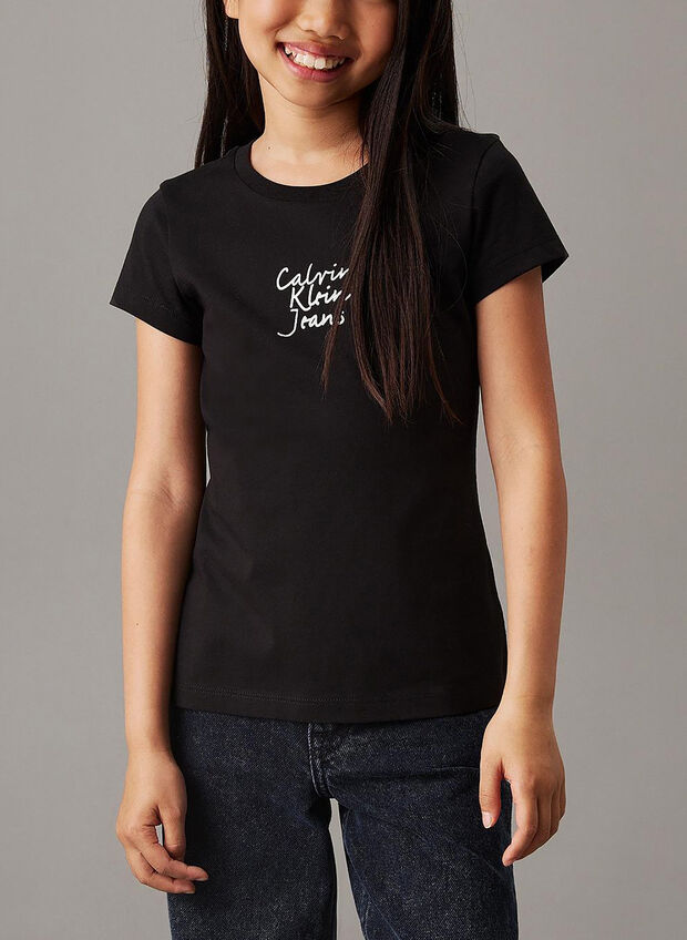 T-SHIRT A MANICHE CORTE CON STAMPA RAGAZZ, BEH BLK, large