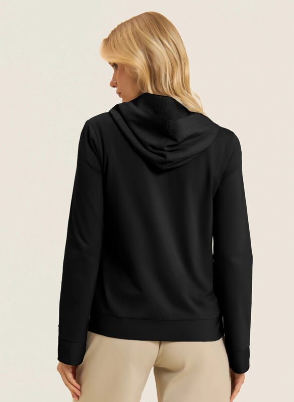 FELPA IN JERSEY CON ZIP E CAPPUCCIO CRINKLE, N BLK, medium