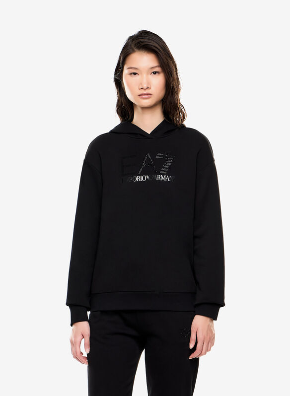 FELPA LOGO STRASS HOODIE, MC043 BLK, medium