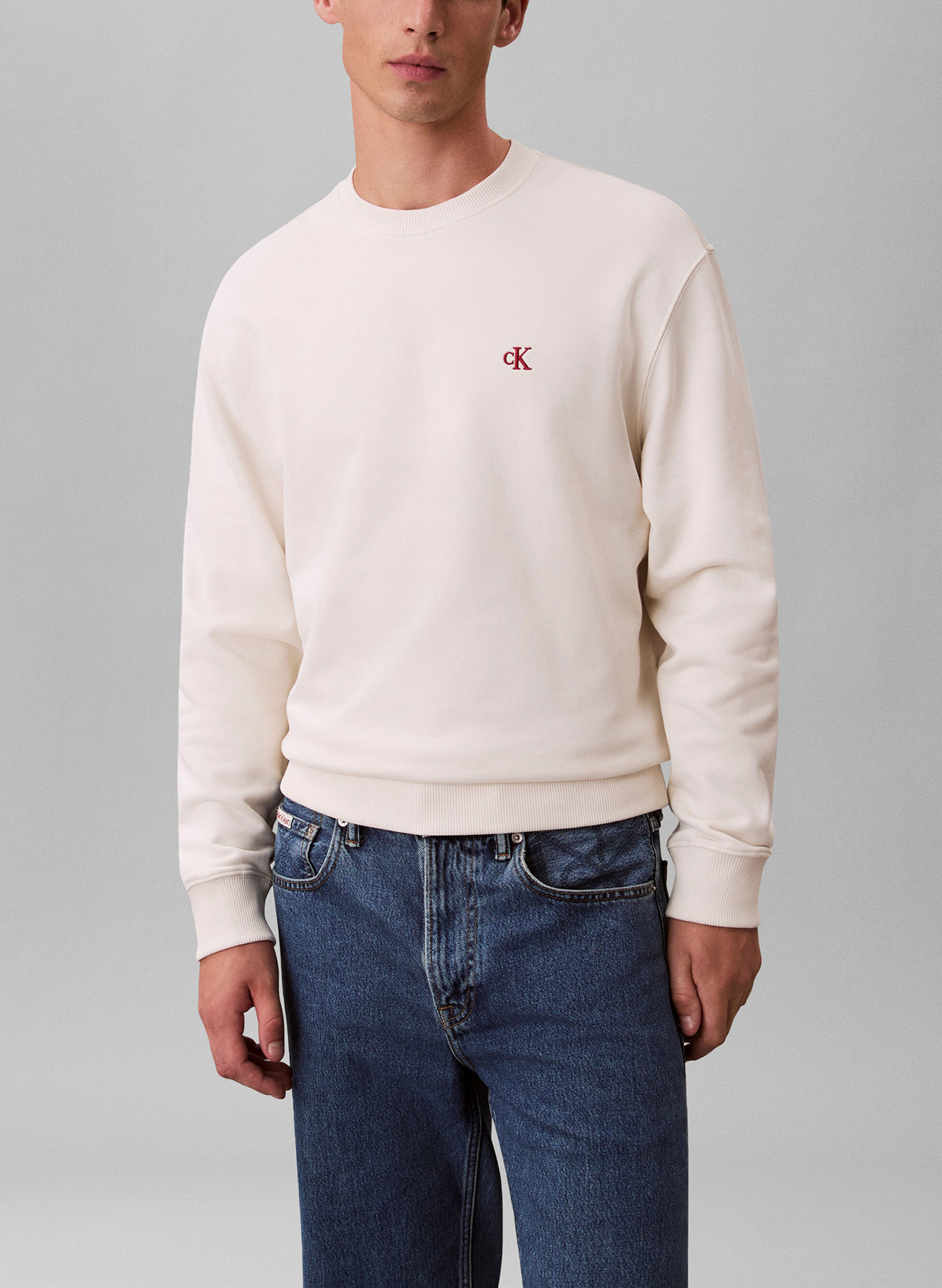 CALVIN KLEIN JEANS Felpa girocollo con logo panna