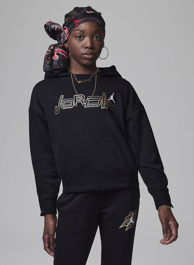 FELPA HOODIE JORDAN SHINE RAGAZZA, 023 BLKGOLD, large