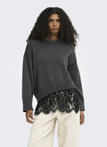 MAGLIONE EVIE INSERTO PIZZO, DARK GREY MELANGE, thumb