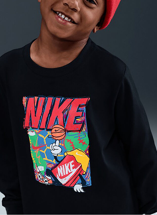 T-SHIRT A MANICA LUNGA CON GRAFICA LOGO BAMBINO, 023 BLK, large