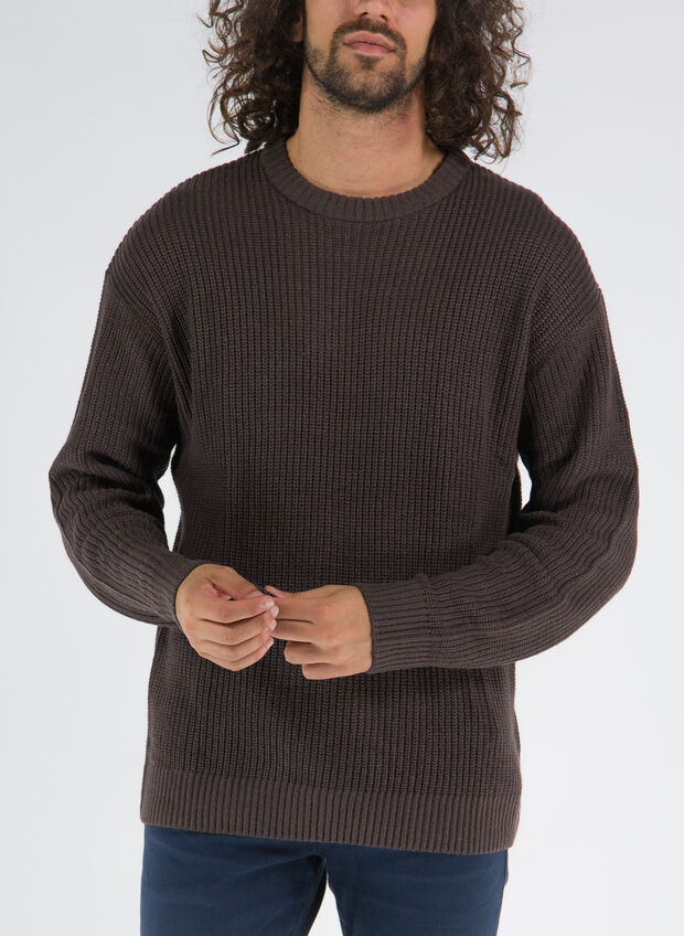 MAGLIONE CON TRAMA A COSTE, SEAL BROWN BROWN, large