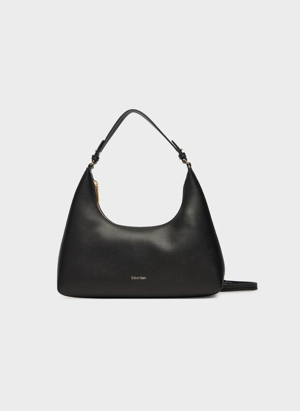 BORSA DA SPALLA CON LOGO LAMINATO, 332 BLK, large