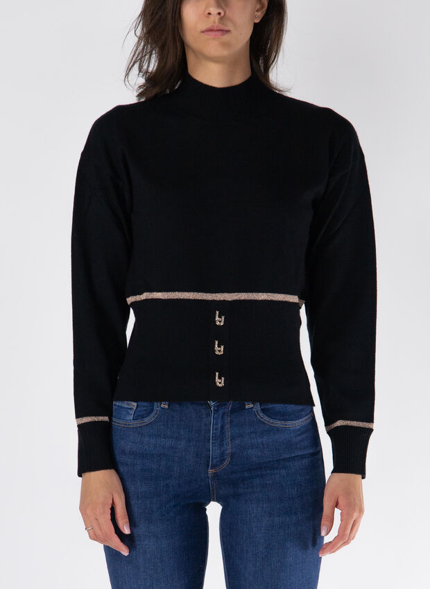 MAGLIONE DOLCEVITA CON LOGO, A4268 BLK, large