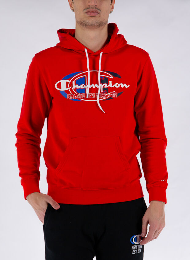 CHAMPION FELPA GRAPHIC LOGO CON CAPPUCCIO Azzurro, Bianco, Blu, Rosso Uomo  | Sport85