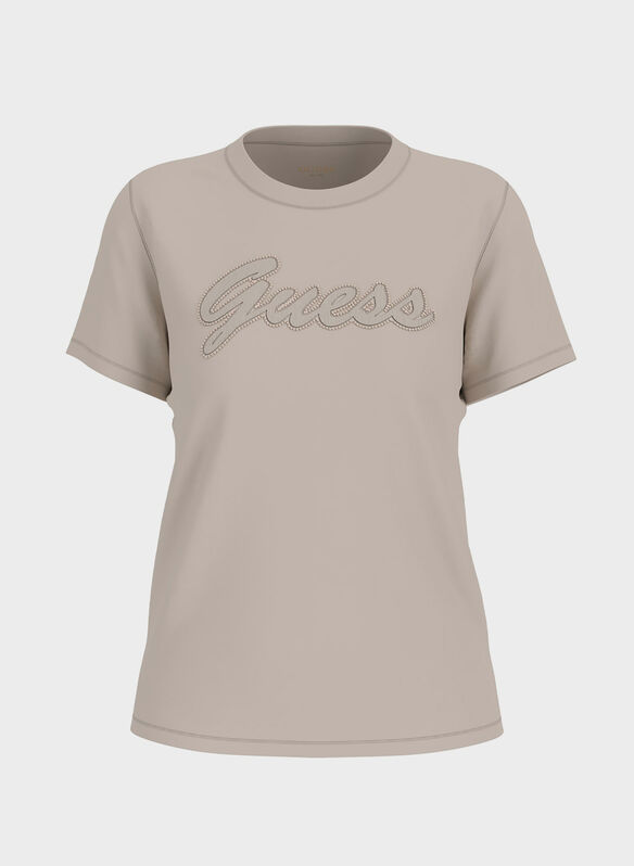 T-SHIRT LOGO STRASS, A11C CREAM, medium