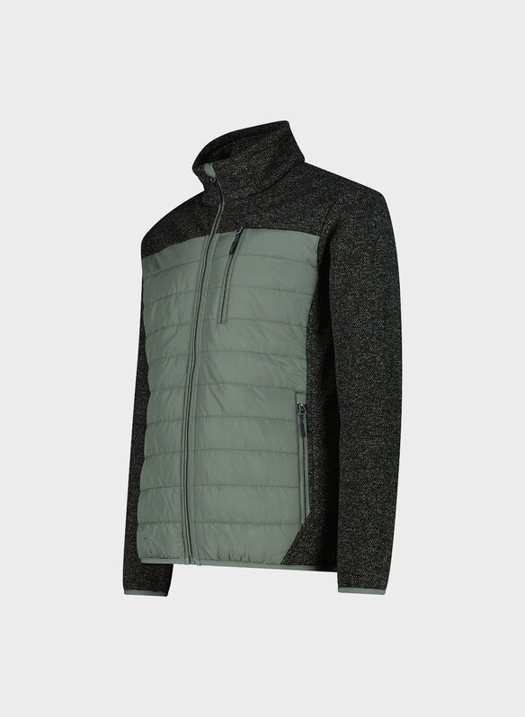 FELPA IBRIDA IN PILE IN KNIT TECH MELANGE, F779 OLIVE, medium