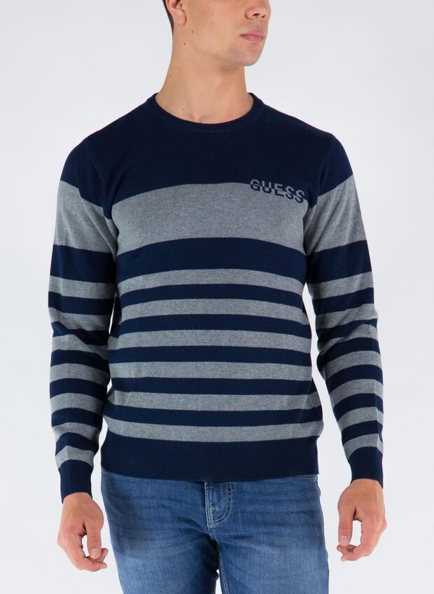 GUESS MAGLIONE GIROCOLLO RIGATO Blu, Grigio Uomo | Sport85