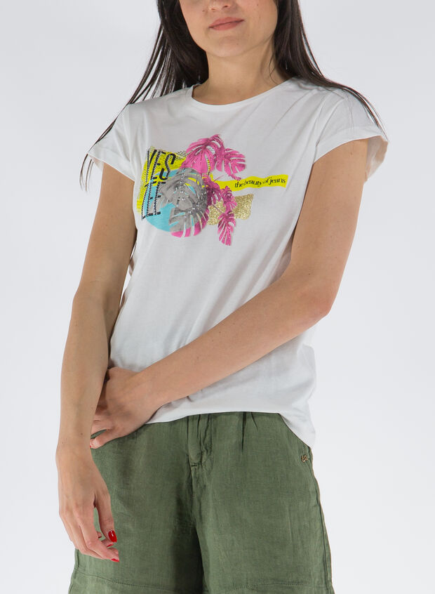 T-SHIRT STAMPA BEAUTY, 107WHT, large