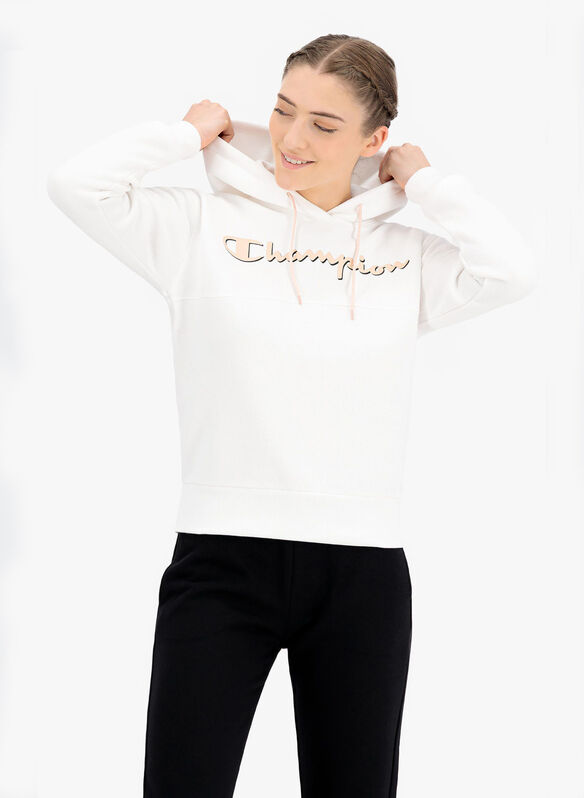 FELPA CON CAPPUCCIO E LOGO DOPPIO, WW001WHT, medium