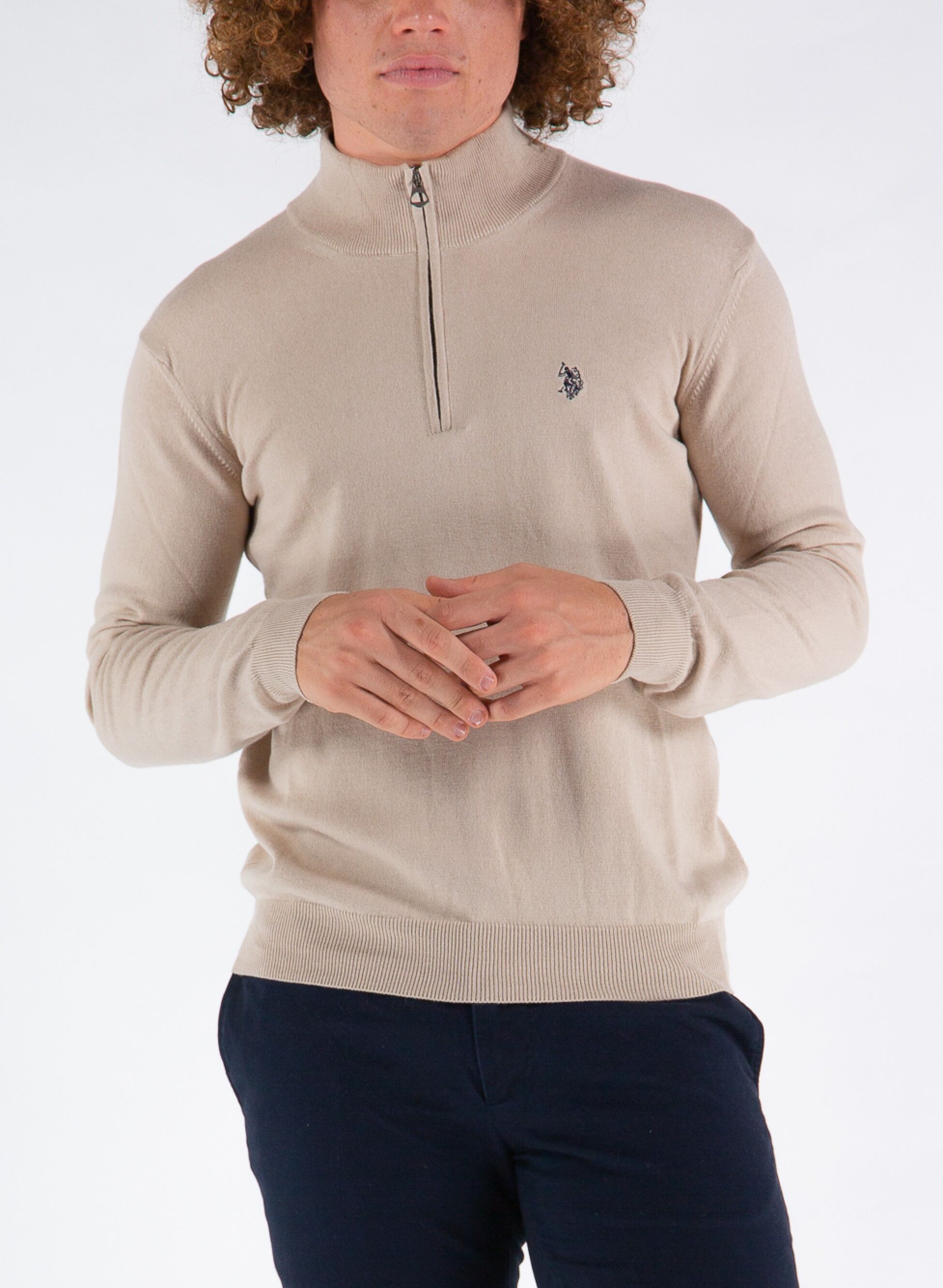 U.S. POLO ASSN. MAGLIONE 1/2 ZIP MISTO COTONE Beige Uomo | Sport85