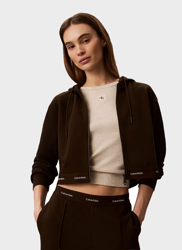 FELPA FULL ZIP LOGO CROP, TO2 CIOCCOLATO, medium