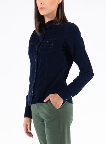 CAMICIA REGULAR IN VELLUTO MILLE RIGHE, 117DARK BLUE, small