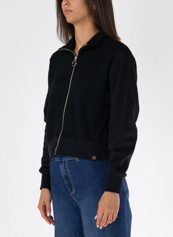 FELPA CON ZIP IN MAGLIA E TRECCE, 99 BLK, small