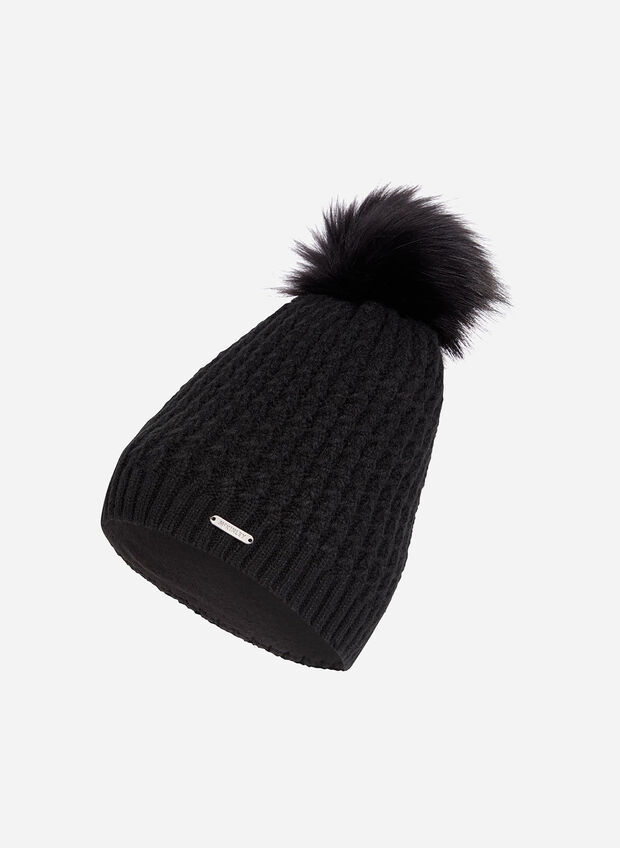 CAPPELLO IN MAGLIA MELINA II CON PON PON, 057 BLK, large