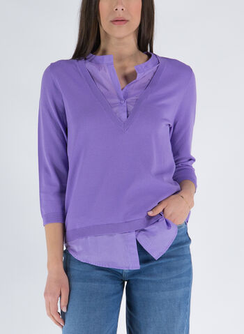 MAGLIONE CON INSERTO CAMICIA, 73 LILLA, small