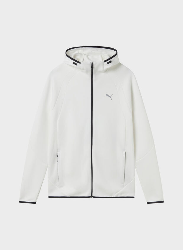 FELPA CON CAPPUCCIO E ZIP EVOSTRIPE, 02 WHT, large