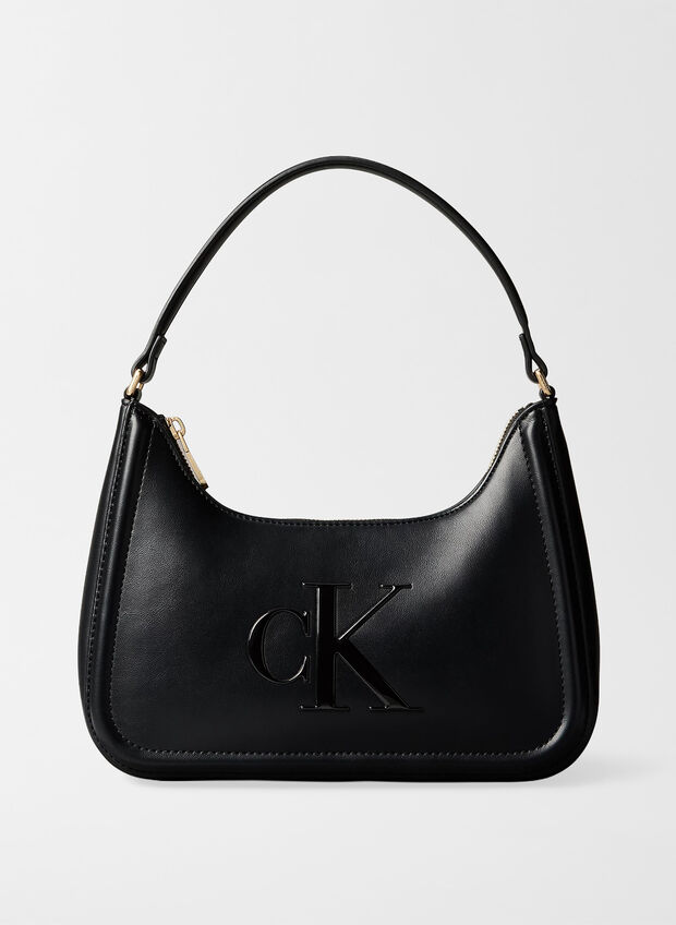 BORSA DA SPALLA CON LOGO MONOGRAMMA STAMPATO, UB1 BLK, large